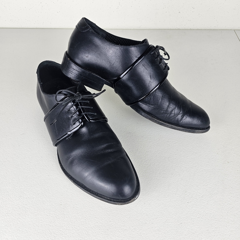 JIL SANDER mens strap lace-up leather oxfords in black